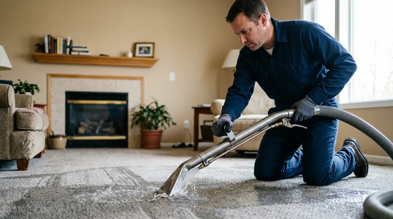 Water damage restoration technician working near Alleene, AR